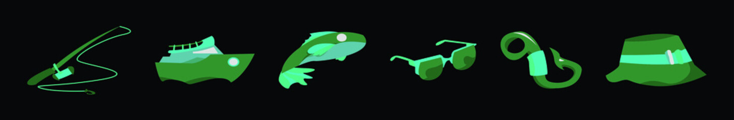 set of fishing rod cartoon icon design template with various models. vector illustration isolated on black background