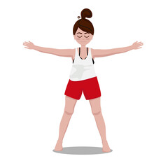 Young woman standing in five pointed star yoga pose. Isolated on white cartoon flat style vector illustration.