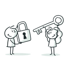 stick figures: key, padlock, match, open, close (no. 60)