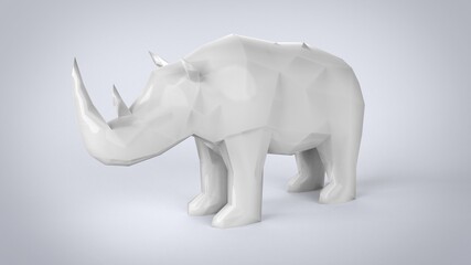 Low poly triangle white rhinoceros animal isoleted on white background 3d rendering image