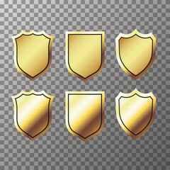 Retro golden labels and shields. Elegant golden design elements. Certified. Quality blank, empty badge, emblem set