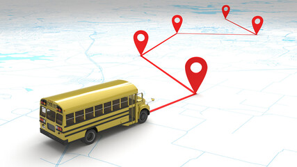 concept school bus route on the map © petrovk