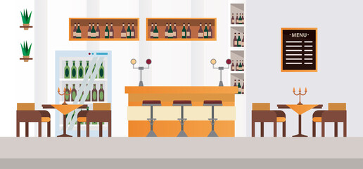 elegant tables and chairs with bar restaurant