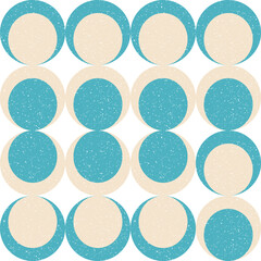 Modern vector abstract seamless geometric pattern with semicircles and circles in retro scandinavian style. Pastel colored simple shapes with separate worn out texture.