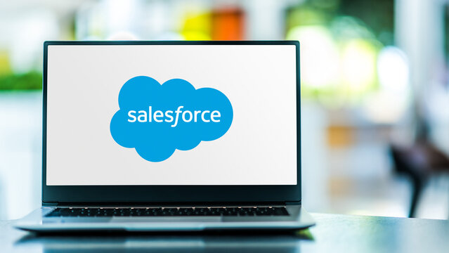 Laptop Computer Displaying Logo Of Salesforce.com