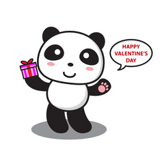 panda holds a gift and say happy valentine day