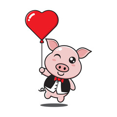 cute pig holding love balloon