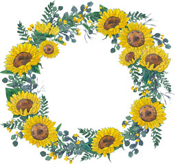 sunflower wreath clipart sunflower frame flower wreath clipart floral frames clipart watercolor sunflower digital flower illustration