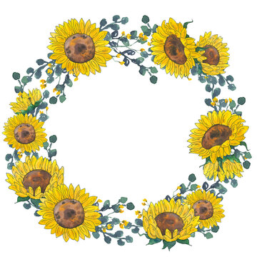 sunflower wreath clipart sunflower frame flower wreath clipart floral frames clipart watercolor sunflower digital flower illustration