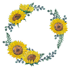 sunflower wreath clipart sunflower frame flower wreath clipart floral frames clipart watercolor sunflower digital flower illustration