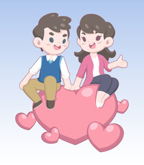 Valentine's day couple sitting on big heart illustration