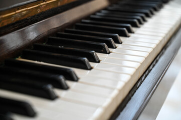 Close-up of black and white piano keys.
