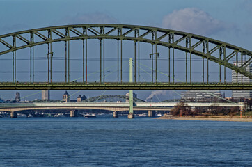 four cologne bridges over the rhine on a sunny day