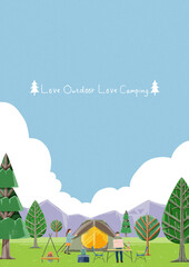 Naklejka premium キャンプ場の風景イラスト