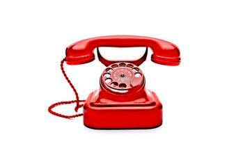 Rotes Vintage Telefon auf weissem Hintergrund