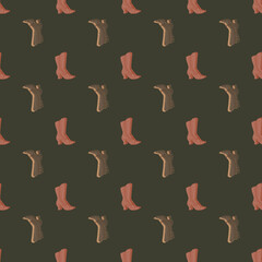 Simple elegance seamless pattern with women doodle boots silhouettes. Brown pale background.