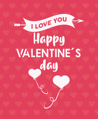 happy valentines day lettering card with hearts balloons helium floating