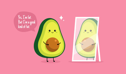 Funny Cute Avocado. Good kind of fat. Pink background. Vector
