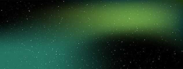 Northern lights. Night shining starry sky. Polar lights, luminescence, Green light beam in the sky. Space background and stars in infinity cosmos. Vector blurred background.