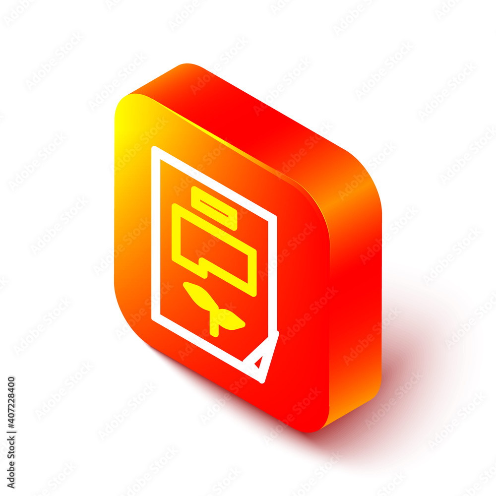 Poster isometric line leaf document icon isolated on white background. nature file icon. orange square butt