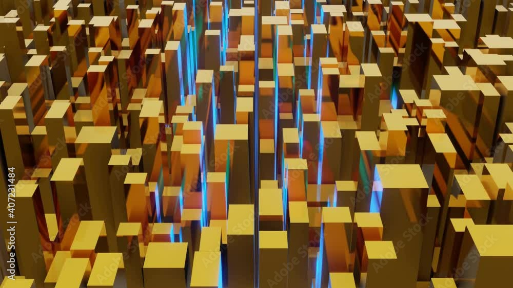 Aufkleber abstract futuristic landscape geometry cube or block glowing blue neon background 3d rendering
