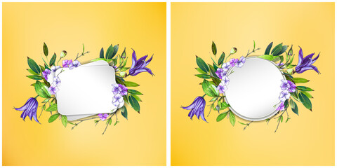 Floral frames set. Clematis flower. Wedding invit