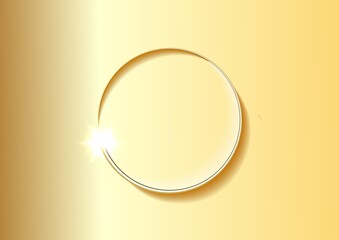 Golden background with a golden banner. Round shiny frame.