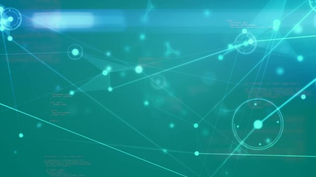 Animation of network of connections with white nodes over green background