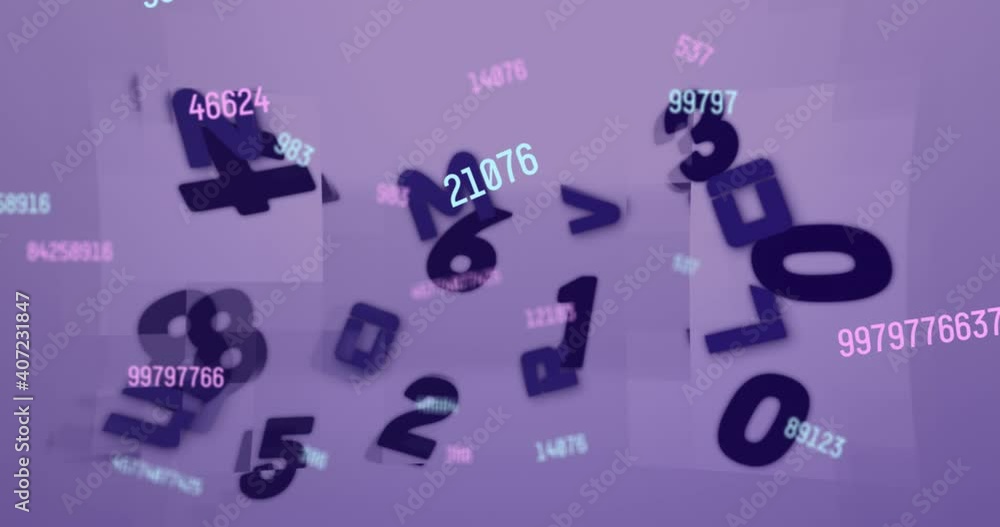 Aufkleber digital animation of changing numbers against multiple changing numbers and alphabets on purple back
