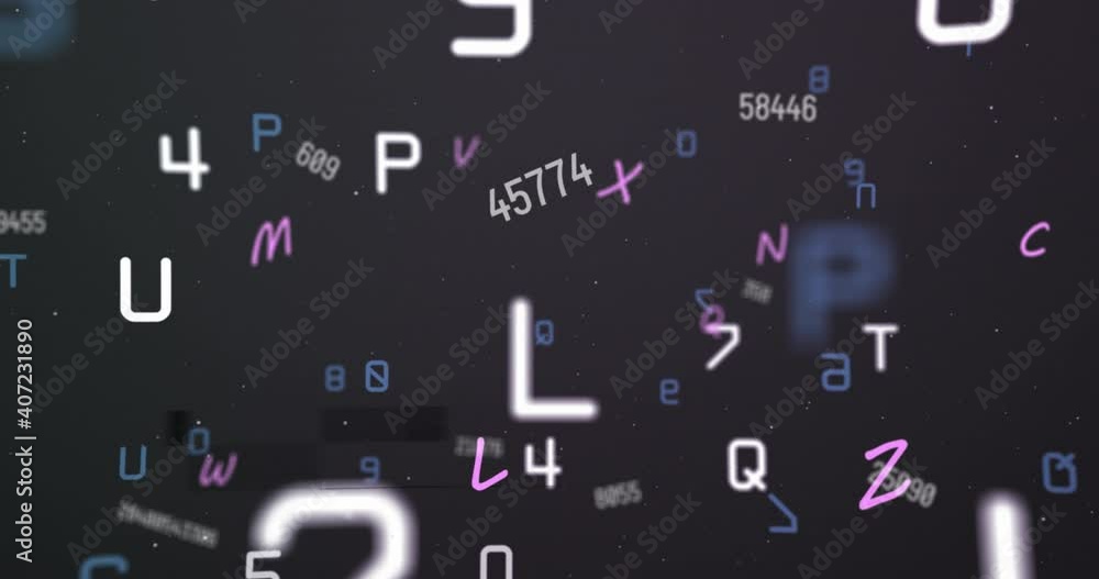 Aufkleber digital animation of multiple numbers and alphabets floating against black background
