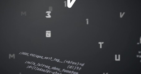 Digital animation of multiple changing numbers and alphabets against data processing on grey backgro - Powered by Adobe