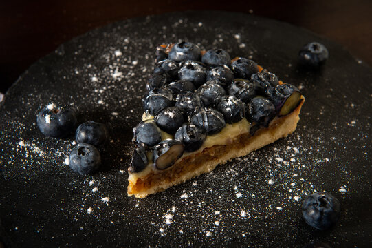 French open pie. Blueberry tart. Blueberry pie.	