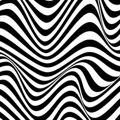 Black and white waves abstract background. Optical art. Vector.