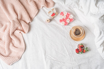 Spring, summer still life composition for valentine day. Blank greeting card mockup scene with...