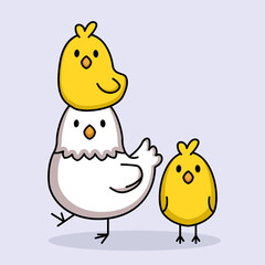 Cute chicks and hen chicken mascot design