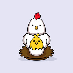 Cute chicks and hen chicken mascot design