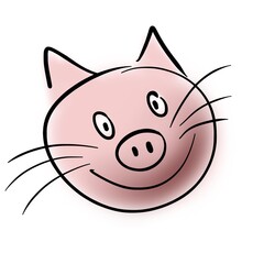 Pink pig looking like a cat
