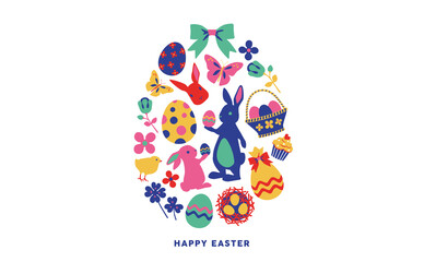 Easter collection of seasonal elements, hand drawn items, vector design	