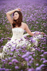 Fototapeta na wymiar Beautiful bride standing Lavender