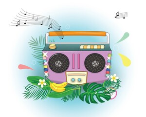 Obraz premium Tape recorder illustration summer party background