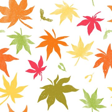seamless pattern tender autumn maple leaves on white background, decorative picture, cute wallpaper