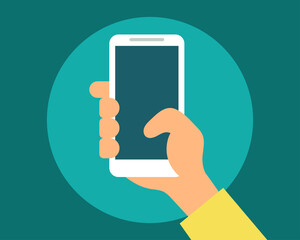 Hand hold smartphone. Cartoon vector style for your design.