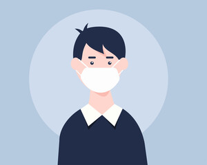 A man wears face mask for protect coronavirus or dust. Cartoon vector style for your design.