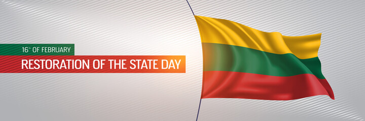 Fototapeta premium Lithuania happy restoration of the state day greeting card, banner vector illustration