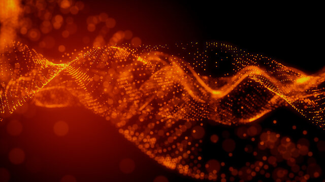 Abstract 3D Technology concept. Big Data and Artificial Intelligence represented as a High Tech Futuristic Particle Network. Abstract background. 3D render