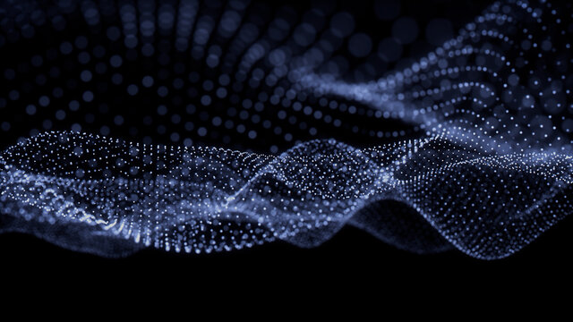 Abstract 3D Technology concept. Big Data and Artificial Intelligence represented as a High Tech Futuristic Particle Network. Abstract background. 3D render