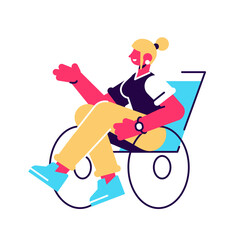 Smiling woman sitting in wheelchair vector illustration. Cute