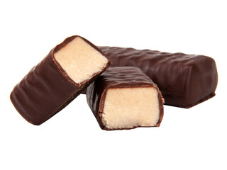 Chocolate sweets with filling praline isolated on the white