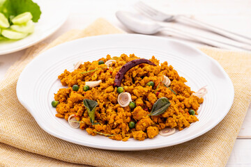 Dried minced pork curry or khua kling moo in Thai