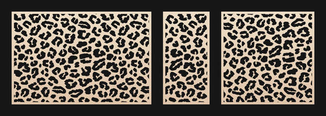 Laser cut patterns. Vector design with leopard skin print, abstract texture. Template for cnc cut, decorative panels of wood, metal, plastic, paper. Trendy cutting design. Aspect ratio 3:2, 1:2, 1:1 © Olgastocker